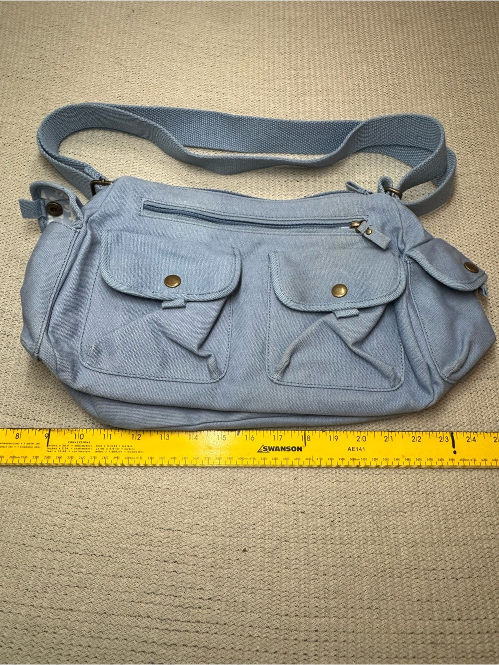Soft Light Blue L.L. Bean Canvas Shoulder Bag with Front Pockets